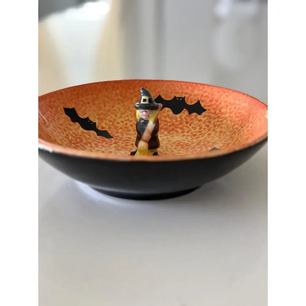Vintage 1990s Target Halloween Witch Candy Dish, Ceramic Bat Bowl, Retro Decor